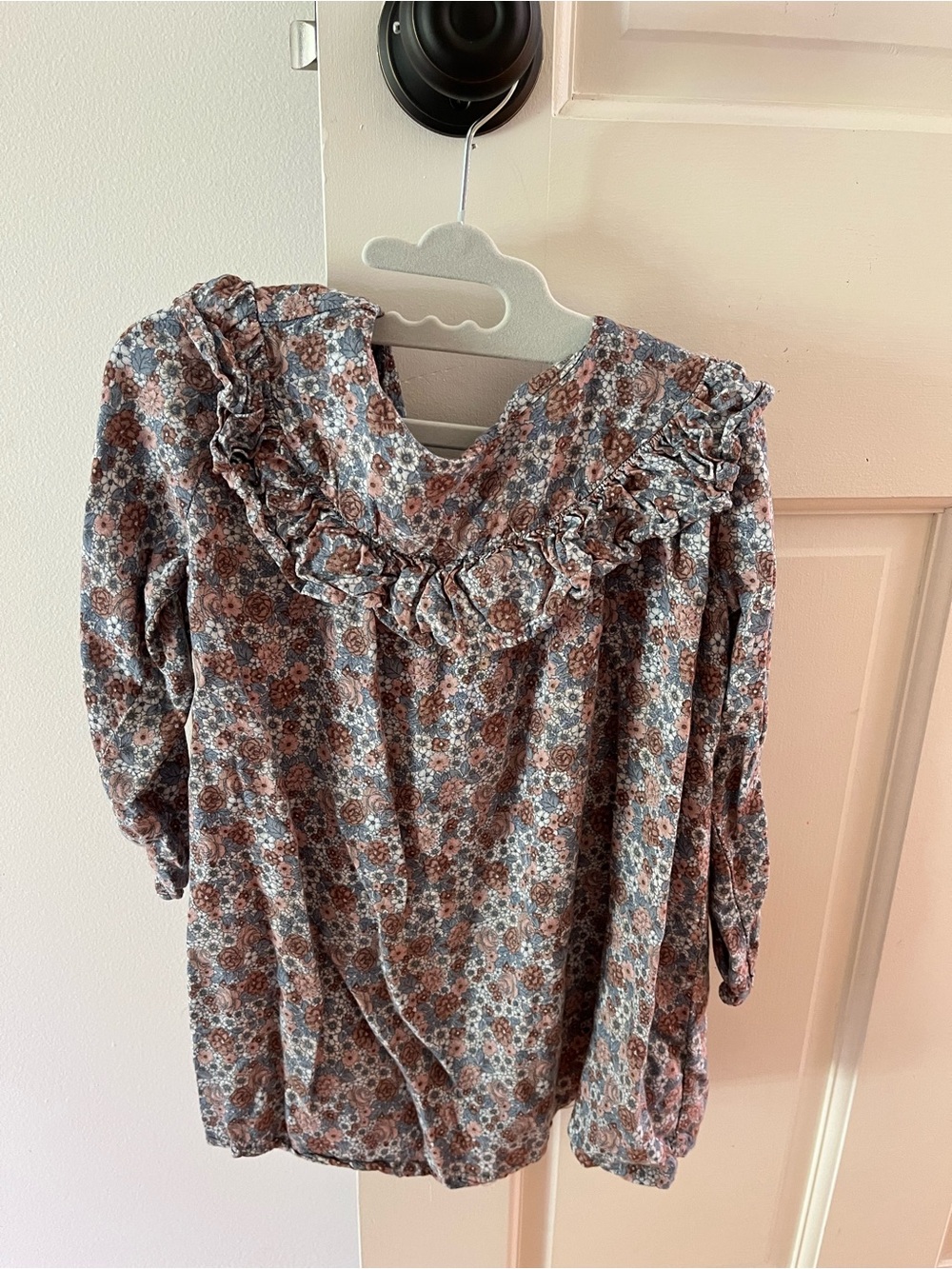 H&M Floral Ruffle Long-Sleeve Dress Top - Pink & Brown